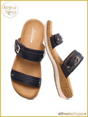 Womens Slide Sandals Arch Support Flat Open Toe Adjustable Hook Loop Walking